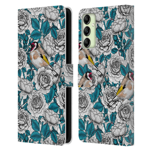 Katerina Kirilova Floral Patterns White Rose & Birds Leather Book Wallet Case Cover For Samsung Galaxy A14 5G