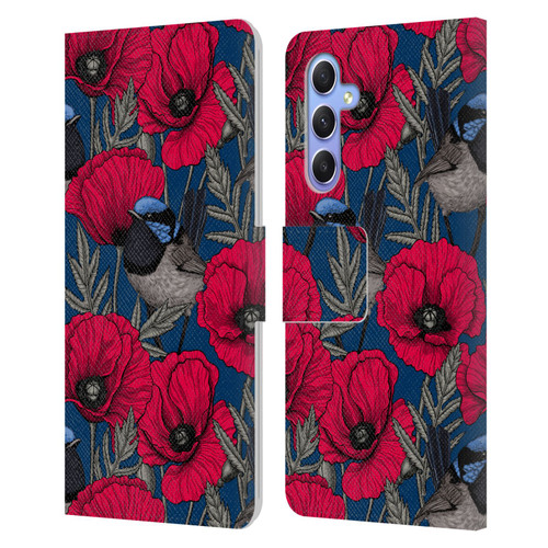 Katerina Kirilova Floral Patterns Fairy Wrens & Poppies Leather Book Wallet Case Cover For Samsung Galaxy A34 5G