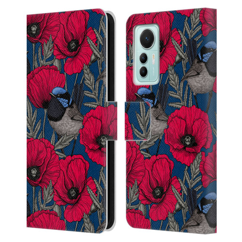 Katerina Kirilova Floral Patterns Fairy Wrens & Poppies Leather Book Wallet Case Cover For Xiaomi 12 Lite