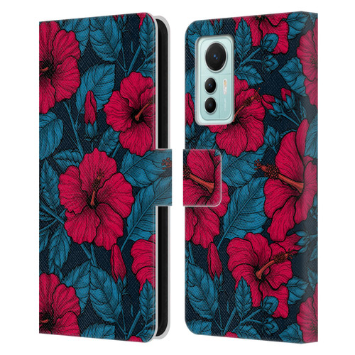 Katerina Kirilova Floral Patterns Red Hibiscus Leather Book Wallet Case Cover For Xiaomi 12 Lite