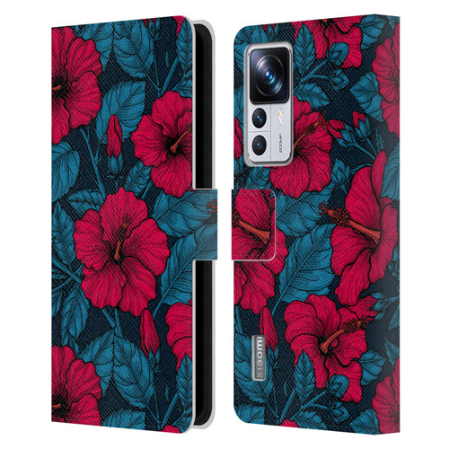 Katerina Kirilova Floral Patterns Red Hibiscus Leather Book Wallet Case Cover For Xiaomi 12T Pro