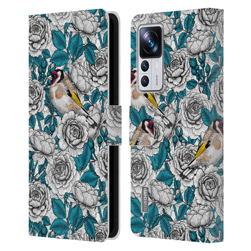 Katerina Kirilova Floral Patterns White Rose & Birds Leather Book Wallet Case Cover For Xiaomi 12T Pro