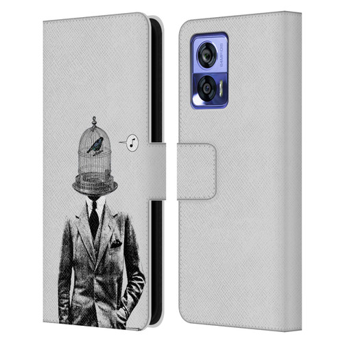 LouiJoverArt Black And White Plumage Leather Book Wallet Case Cover For Motorola Edge 30 Neo 5G