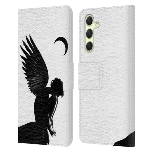 LouiJoverArt Black And White Angel Leather Book Wallet Case Cover For Samsung Galaxy A54 5G