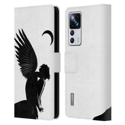 LouiJoverArt Black And White Angel Leather Book Wallet Case Cover For Xiaomi 12T Pro