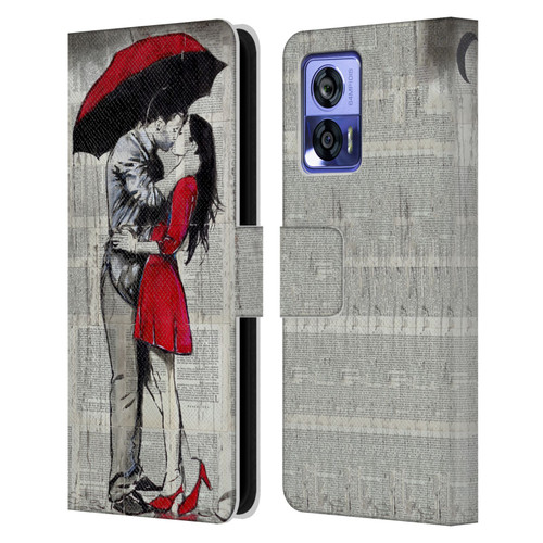 LouiJoverArt Red Ink A New Kiss 2 Leather Book Wallet Case Cover For Motorola Edge 30 Neo 5G