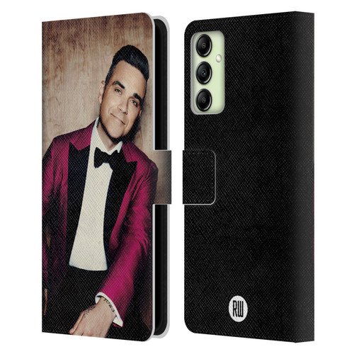 Robbie Williams Calendar Magenta Tux Leather Book Wallet Case Cover For Samsung Galaxy A14 5G