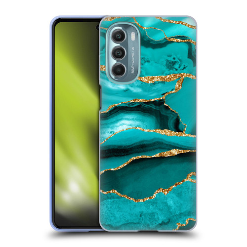 UtArt Malachite Emerald Aquamarine Gold Waves Soft Gel Case for Motorola Moto G Stylus 5G (2022)