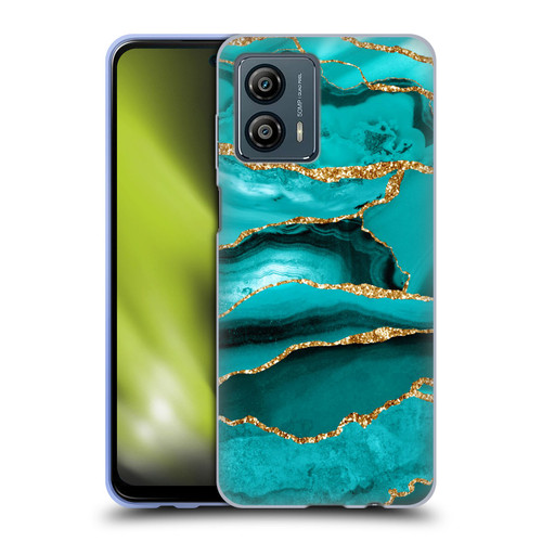 UtArt Malachite Emerald Aquamarine Gold Waves Soft Gel Case for Motorola Moto G53 5G