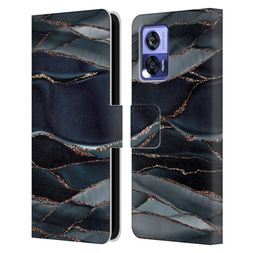 UtArt Dark Night Marble Waves Leather Book Wallet Case Cover For Motorola Edge 30 Neo 5G