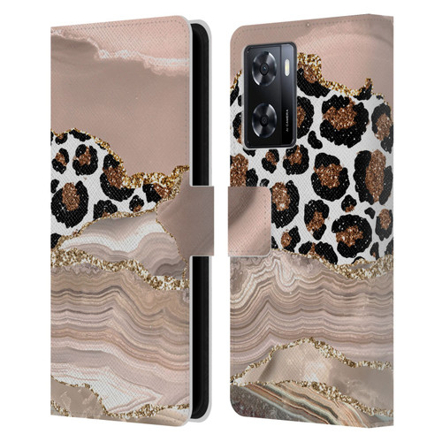 UtArt Wild Cat Marble Cheetah Waves Leather Book Wallet Case Cover For OPPO A57s