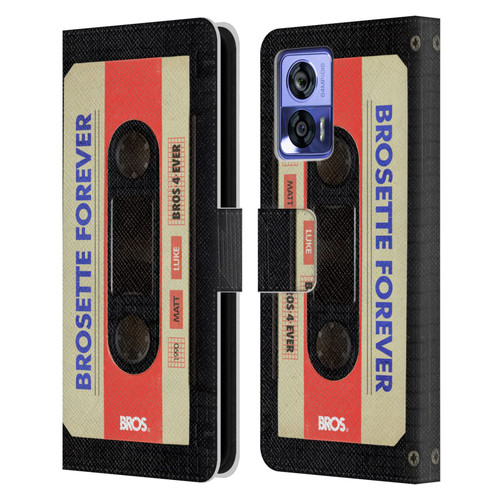 BROS Vintage Cassette Tapes Brosette Forever Leather Book Wallet Case Cover For Motorola Edge 30 Neo 5G