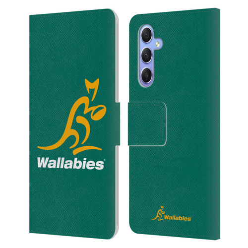 Australia National Rugby Union Team Crest Plain Green Leather Book Wallet Case Cover For Samsung Galaxy A34 5G