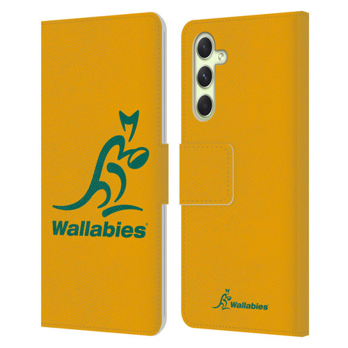 Australia National Rugby Union Team Crest Plain Yellow Leather Book Wallet Case Cover For Samsung Galaxy A54 5G