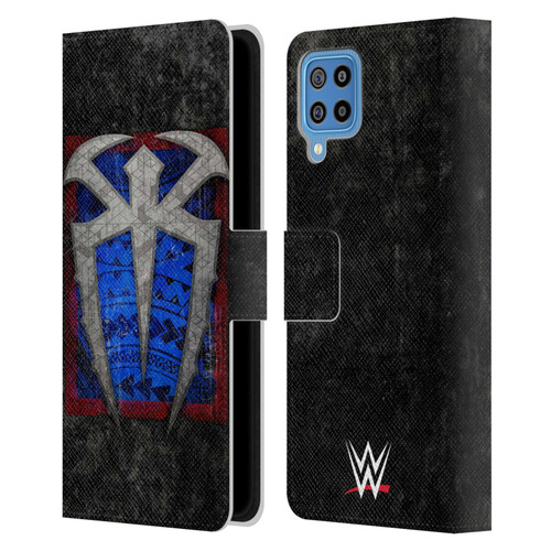 WWE Roman Reigns Distressed Logo Leather Book Wallet Case Cover For Samsung Galaxy F22 (2021)