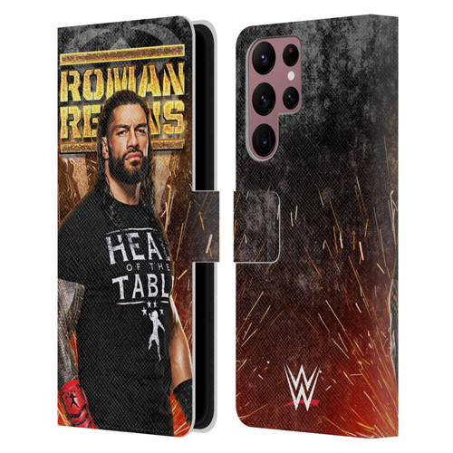 WWE Roman Reigns Grunge Leather Book Wallet Case Cover For Samsung Galaxy S22 Ultra 5G