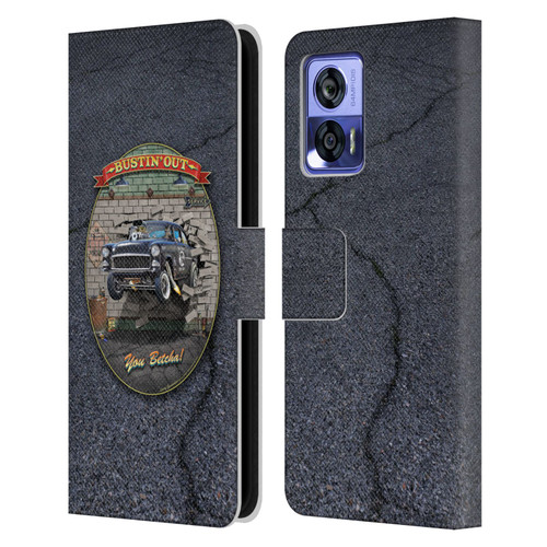 Larry Grossman Retro Collection Bustin' Out '55 Gasser Leather Book Wallet Case Cover For Motorola Edge 30 Neo 5G