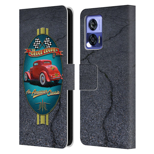 Larry Grossman Retro Collection Deuce Coupe Classic Leather Book Wallet Case Cover For Motorola Edge 30 Neo 5G