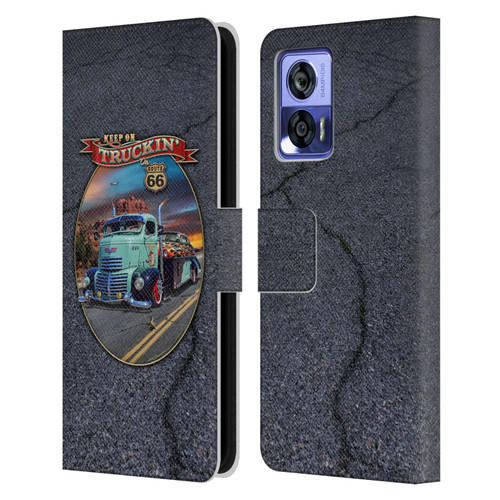Larry Grossman Retro Collection Keep on Truckin' Rt. 66 Leather Book Wallet Case Cover For Motorola Edge 30 Neo 5G