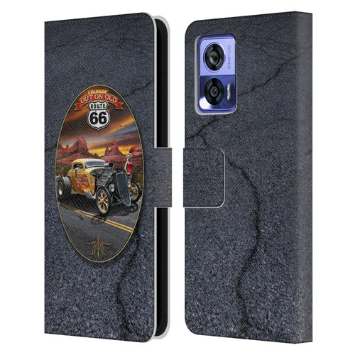Larry Grossman Retro Collection Route 66 Hot Rod Coupe Leather Book Wallet Case Cover For Motorola Edge 30 Neo 5G