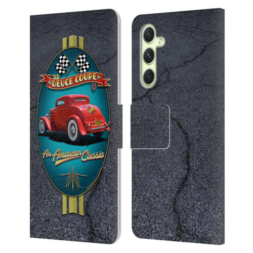 Larry Grossman Retro Collection Deuce Coupe Classic Leather Book Wallet Case Cover For Samsung Galaxy A54 5G
