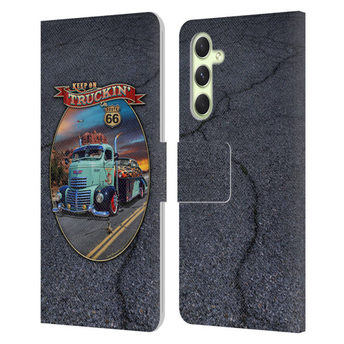 Larry Grossman Retro Collection Keep on Truckin' Rt. 66 Leather Book Wallet Case Cover For Samsung Galaxy A54 5G