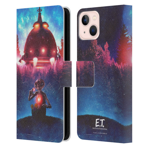 E.T. Graphics Spaceship Leather Book Wallet Case Cover For Apple iPhone 13