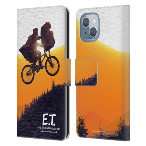 E.T. Graphics Riding Bike Sunset Leather Book Wallet Case Cover For Apple iPhone 14