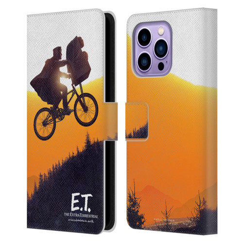 E.T. Graphics Riding Bike Sunset Leather Book Wallet Case Cover For Apple iPhone 14 Pro Max