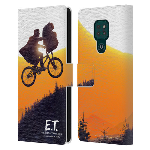 E.T. Graphics Riding Bike Sunset Leather Book Wallet Case Cover For Motorola Moto G9 Play