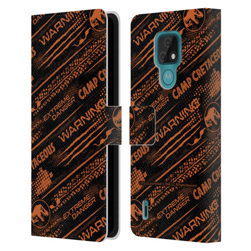 Jurassic World: Camp Cretaceous Character Art Pattern Danger Leather Book Wallet Case Cover For Motorola Moto E7