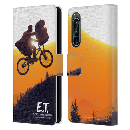 E.T. Graphics Riding Bike Sunset Leather Book Wallet Case Cover For Sony Xperia 5 IV