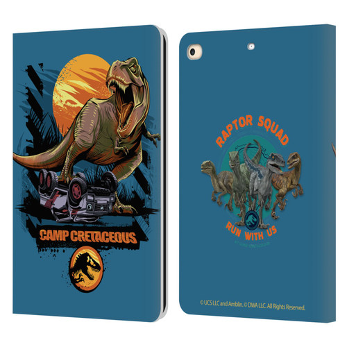 Jurassic World: Camp Cretaceous Dinosaur Graphics Blue Leather Book Wallet Case Cover For Apple iPad 9.7 2017 / iPad 9.7 2018