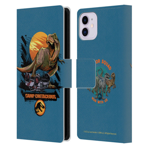 Jurassic World: Camp Cretaceous Dinosaur Graphics Blue Leather Book Wallet Case Cover For Apple iPhone 11