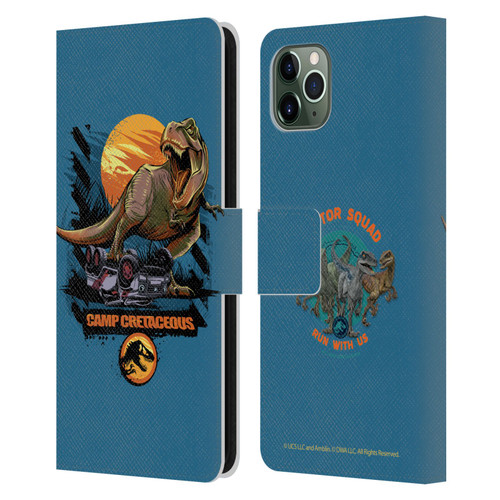 Jurassic World: Camp Cretaceous Dinosaur Graphics Blue Leather Book Wallet Case Cover For Apple iPhone 11 Pro Max