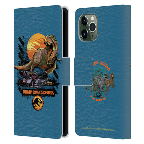 Jurassic World: Camp Cretaceous Dinosaur Graphics Blue Leather Book Wallet Case Cover For Apple iPhone 11 Pro