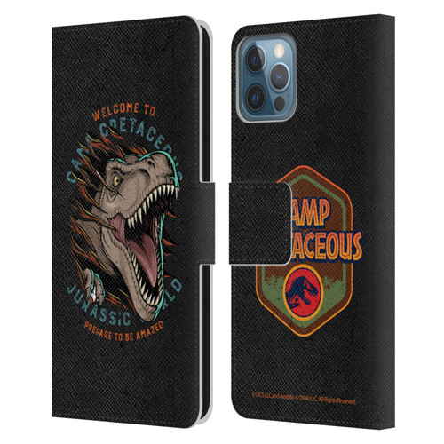Jurassic World: Camp Cretaceous Dinosaur Graphics Welcome Leather Book Wallet Case Cover For Apple iPhone 12 / iPhone 12 Pro
