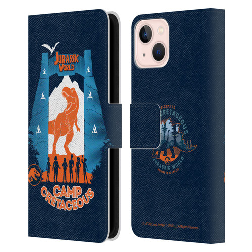 Jurassic World: Camp Cretaceous Dinosaur Graphics Silhouette Leather Book Wallet Case Cover For Apple iPhone 13