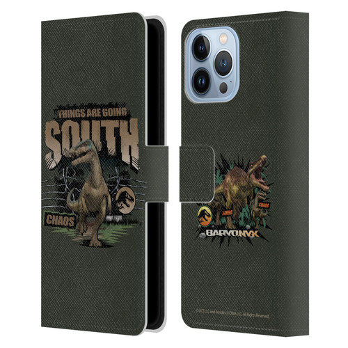 Jurassic World: Camp Cretaceous Dinosaur Graphics Things Are Going South Leather Book Wallet Case Cover For Apple iPhone 13 Pro Max