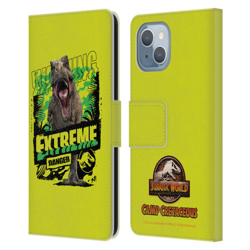 Jurassic World: Camp Cretaceous Dinosaur Graphics Extreme Danger Leather Book Wallet Case Cover For Apple iPhone 14