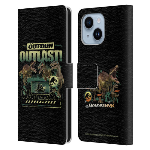 Jurassic World: Camp Cretaceous Dinosaur Graphics Outlast Leather Book Wallet Case Cover For Apple iPhone 14 Plus
