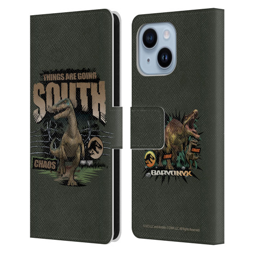 Jurassic World: Camp Cretaceous Dinosaur Graphics Things Are Going South Leather Book Wallet Case Cover For Apple iPhone 14 Plus