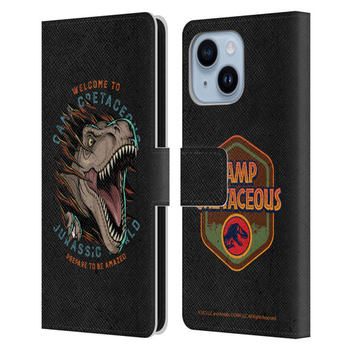 Jurassic World: Camp Cretaceous Dinosaur Graphics Welcome Leather Book Wallet Case Cover For Apple iPhone 14 Plus