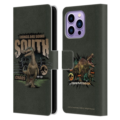 Jurassic World: Camp Cretaceous Dinosaur Graphics Things Are Going South Leather Book Wallet Case Cover For Apple iPhone 14 Pro Max