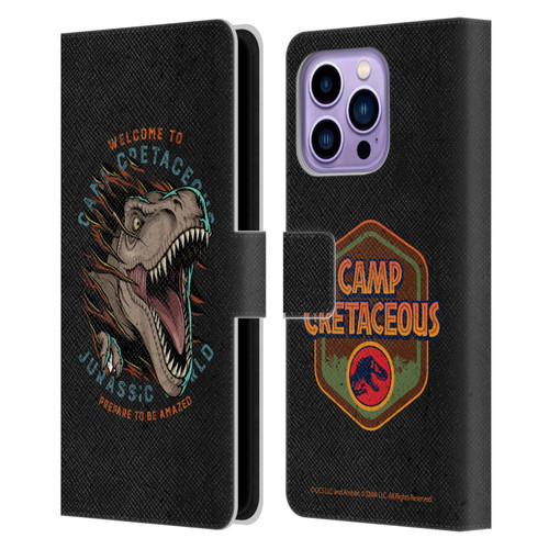 Jurassic World: Camp Cretaceous Dinosaur Graphics Welcome Leather Book Wallet Case Cover For Apple iPhone 14 Pro Max