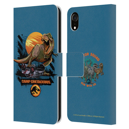 Jurassic World: Camp Cretaceous Dinosaur Graphics Blue Leather Book Wallet Case Cover For Apple iPhone XR