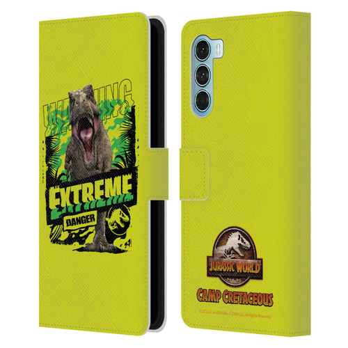 Jurassic World: Camp Cretaceous Dinosaur Graphics Extreme Danger Leather Book Wallet Case Cover For Motorola Edge S30 / Moto G200 5G