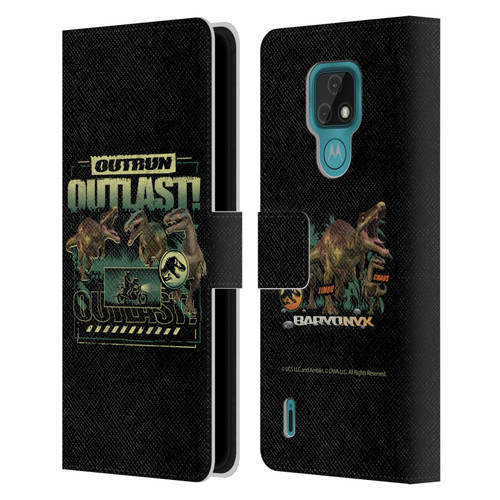 Jurassic World: Camp Cretaceous Dinosaur Graphics Outlast Leather Book Wallet Case Cover For Motorola Moto E7