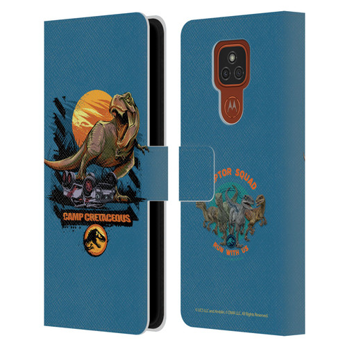 Jurassic World: Camp Cretaceous Dinosaur Graphics Blue Leather Book Wallet Case Cover For Motorola Moto E7 Plus