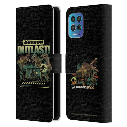 Jurassic World: Camp Cretaceous Dinosaur Graphics Outlast Leather Book Wallet Case Cover For Motorola Moto G100